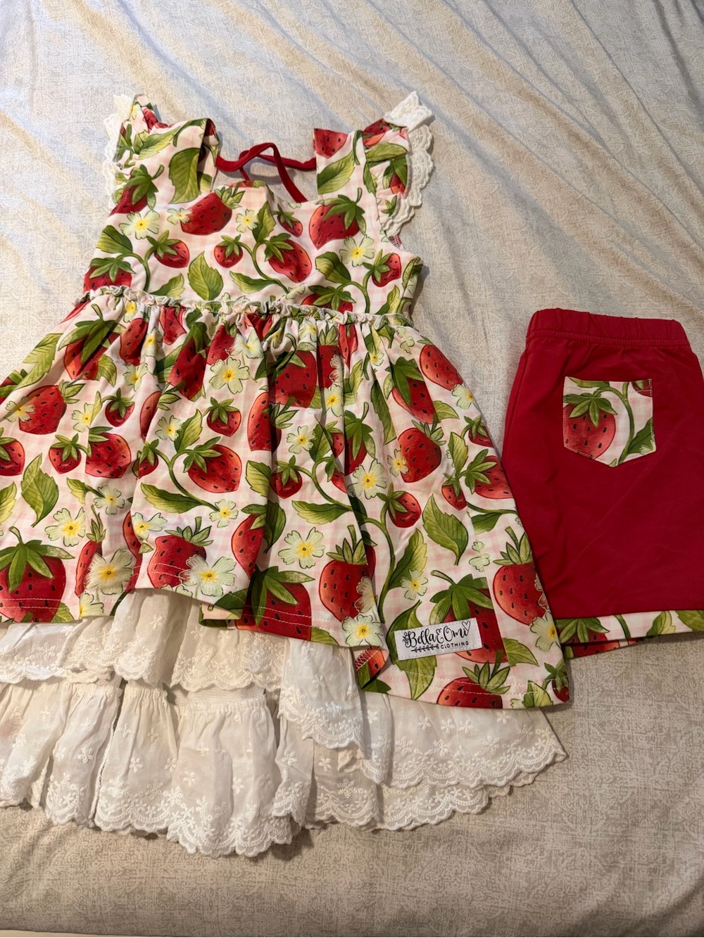 Bella Cora Kids Strawberry Print Matching Set - Red & White